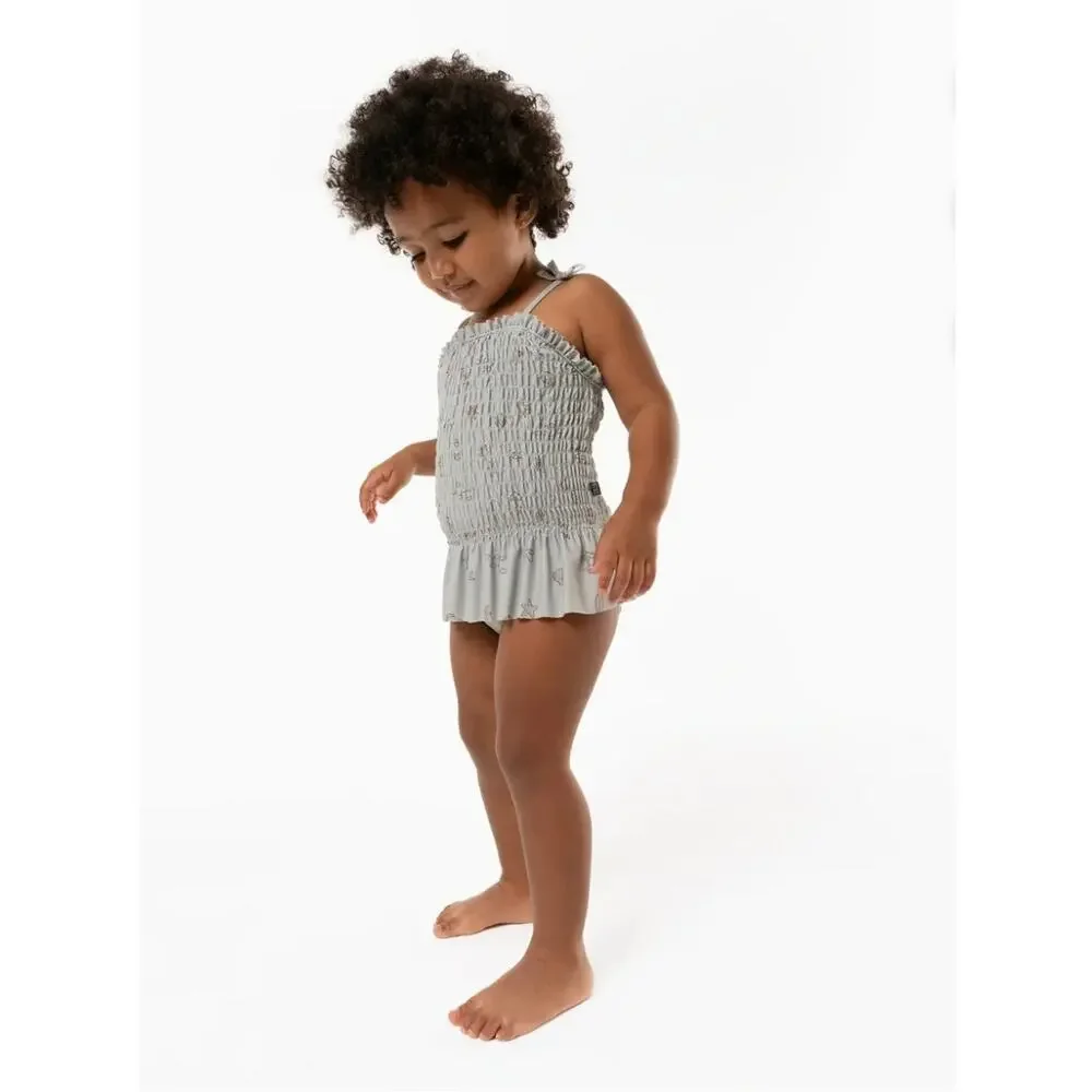 NWT-Gerber Modern Moments Baby Girl Swimsuit with Ruffles Size 12M UPF 50+ Green